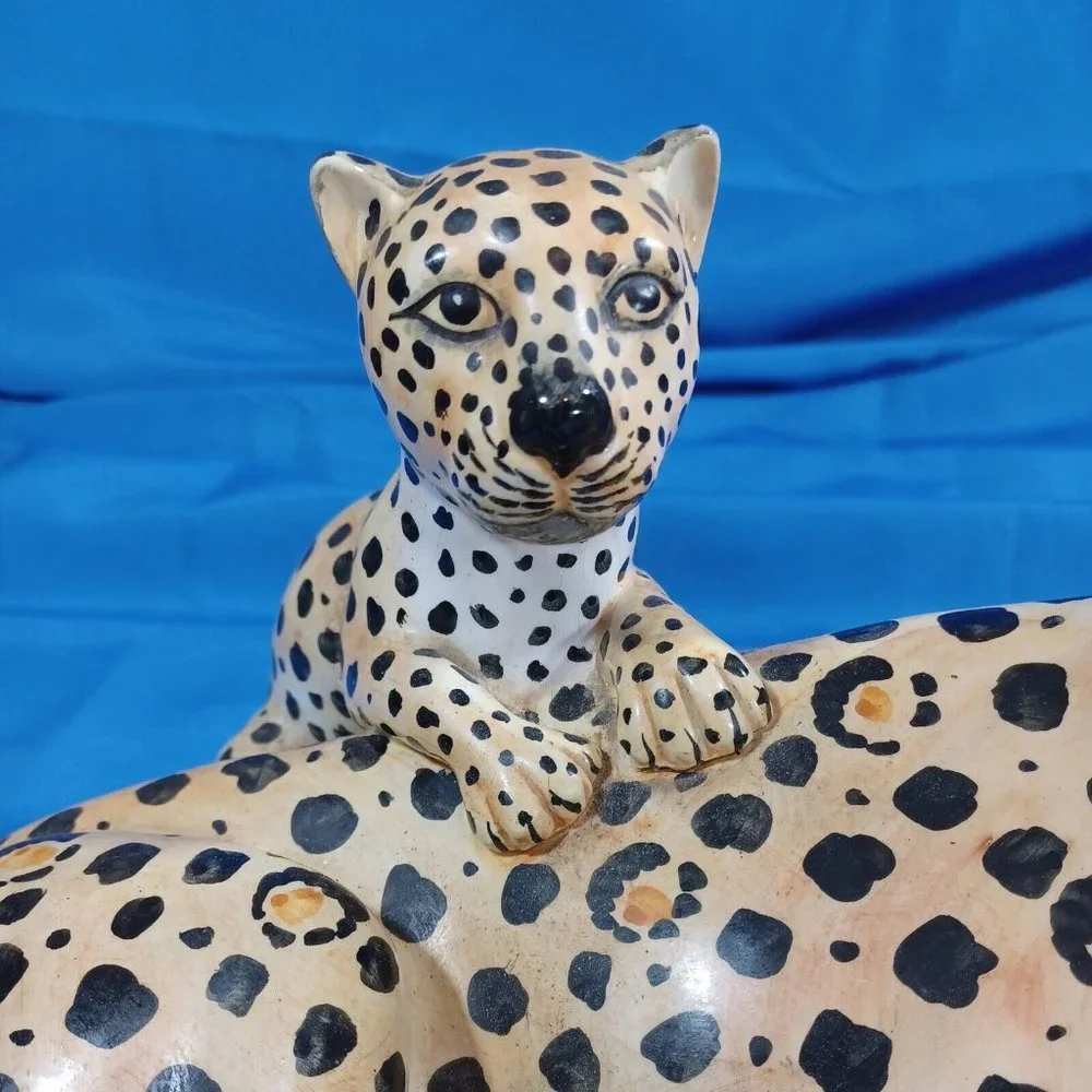 Vtg 19.5" Ronzan Cheetah Leopard Cat Cub Sculpture Statue Italy Cerami… - Picture 8 of 16